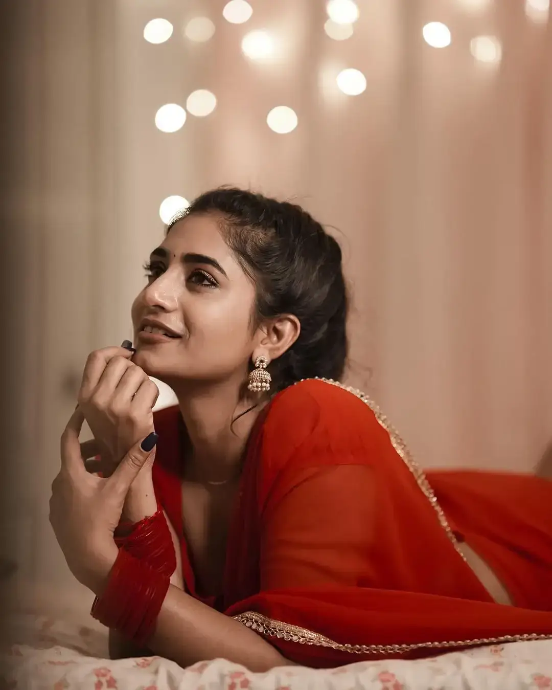 South Indian Actress Nayani Pavani in Traditional Red Saree